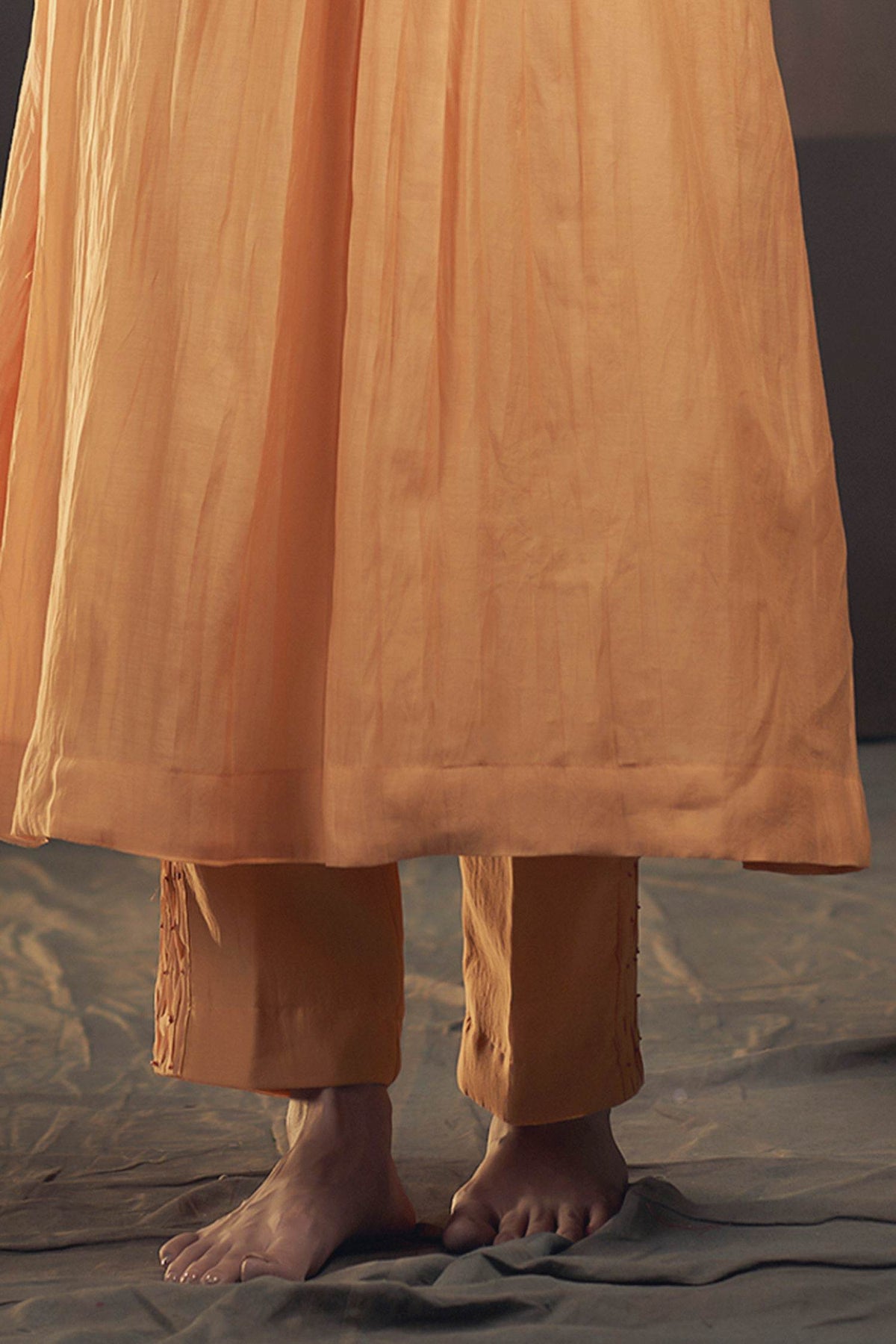Hirika &amp; Dhruti Yellow Chanderi Smocked Gathered Kurta With Pant For Kids Online at Aza Fashions