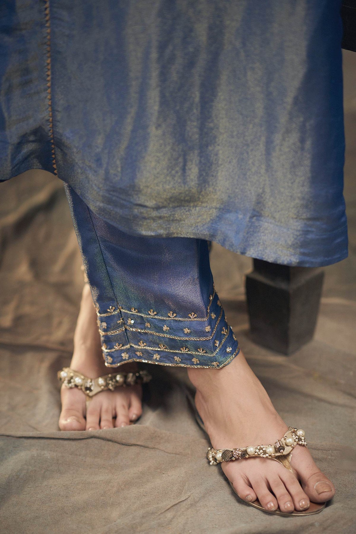 Hirika &amp; Dhruti Blue Tissue Zardozi Embroidered Kurta Pant Set For Kids Online at Aza Fashions
