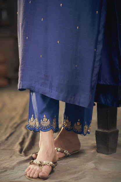 Hirika &amp; Dhruti Blue Dupatta Organza, Kurta Silk Chanderi, Pant Embroidered Straight Set For Kids Online at Aza Fashions