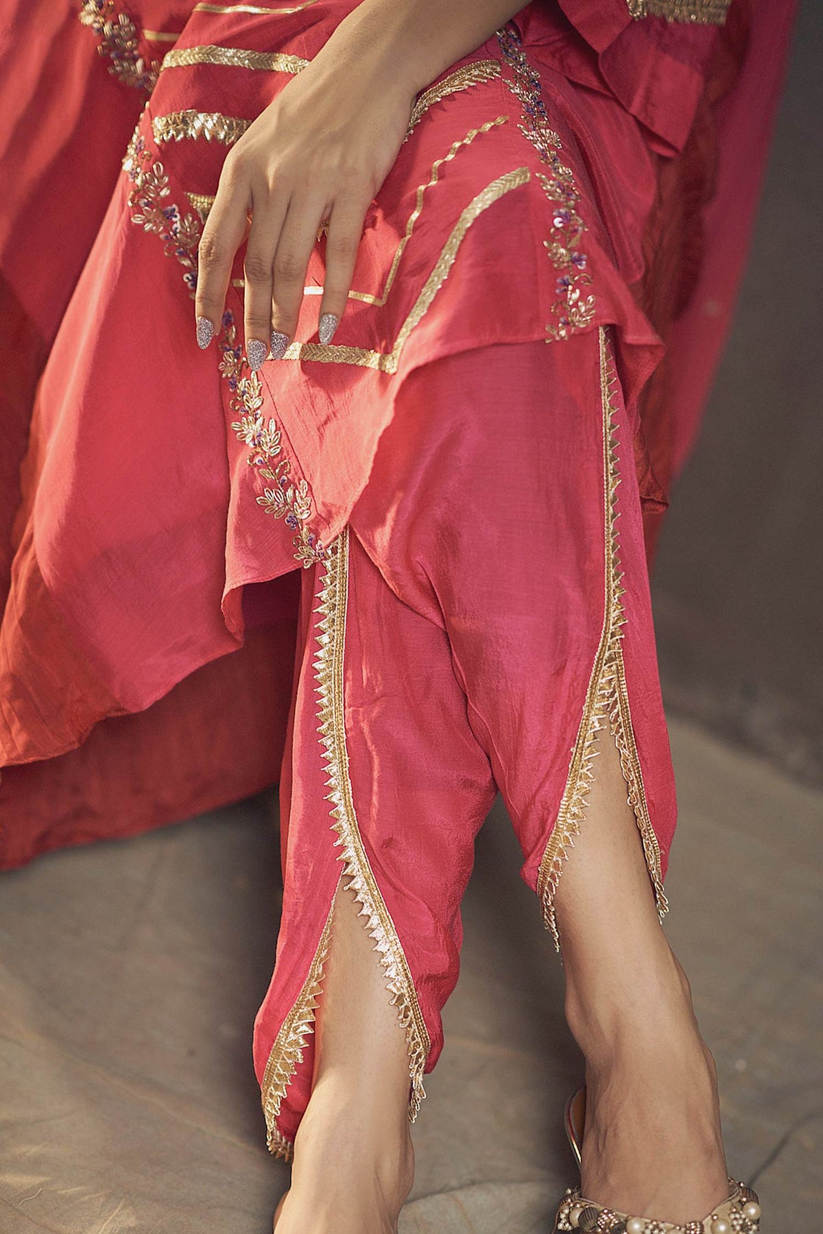 Hirika &amp; Dhruti Pink Organza, Cotton Silk Gota Work Kurta Dhoti Pant Set For Kids Online at Aza Fashions
