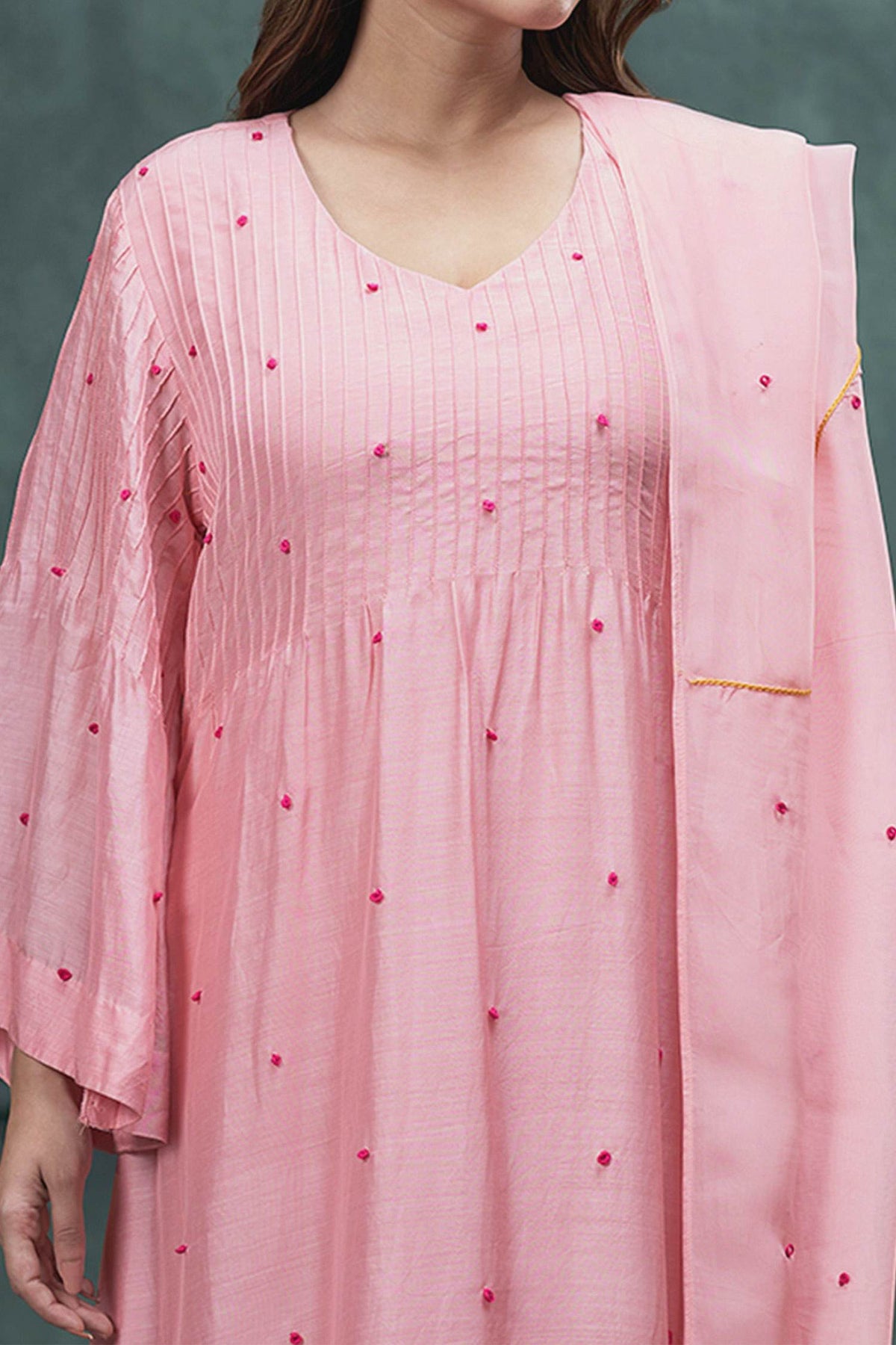 Hirika &amp; Dhruti Pink Dupatta Organza, Kurta And Pant Cotton Silk Hand Embroidered A-line Set For Kids Online at Aza Fashions