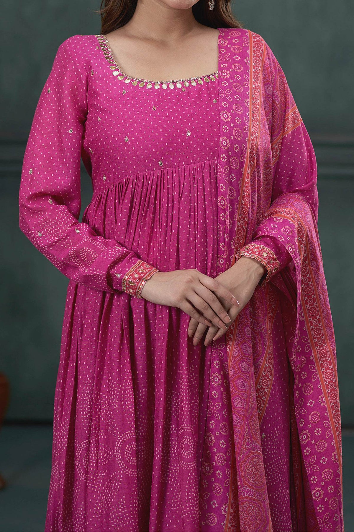 Hirika &amp; Dhruti Pink Churidar Lycra Stretch, Anarkali And Dupatta Cotton Print Set For Kids Online at Aza Fashions