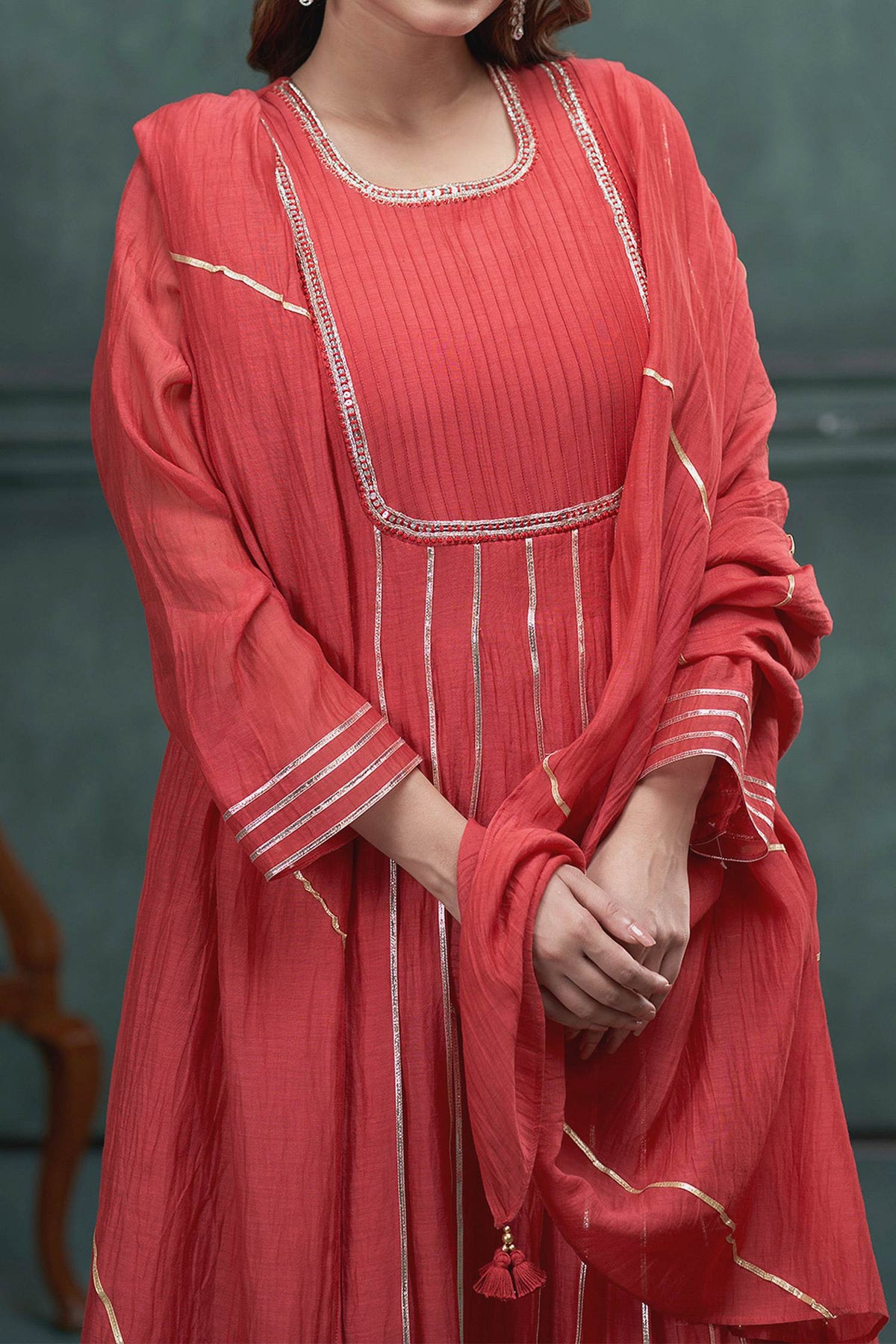 Buy Hirika &amp; Dhruti Red Chanderi Gota Lace Hand Embroidered A-line Kurta Set For Kids Online at Aza Fashions
