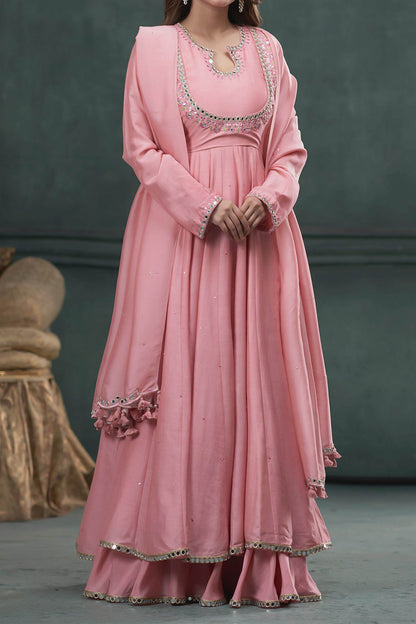 Hirika &amp; Dhruti Pink Dupatta Organza Silk, Anarkali And Sharara Monga Hand Embroidered &amp; Set For Kids Online at Aza Fashions