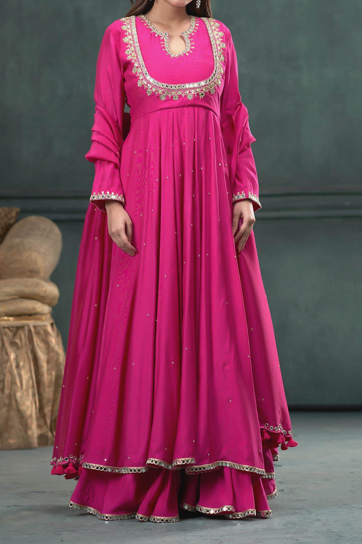 Hirika &amp; Dhruti Pink Dupatta Organza Silk, Anarkali And Sharara Monga Hand Embroidered &amp; Set For Kids Online at Aza Fashions