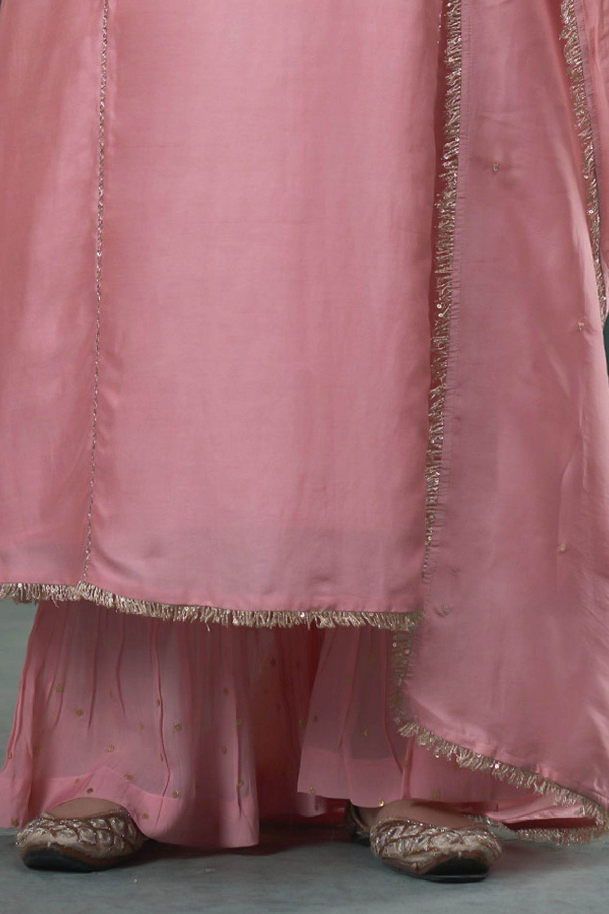 Hirika &amp; Dhruti Pink Dupatta Organza , Kurta And Sharara Chiniya Bird Embroidered Set For Kids Online at Aza Fashions