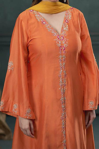 Hirika &amp; Dhruti Yellow Kurta And Pant Silk, Dupatta Georgette &amp; Chiffon Marodi Work Set For Kids Online at Aza Fashions