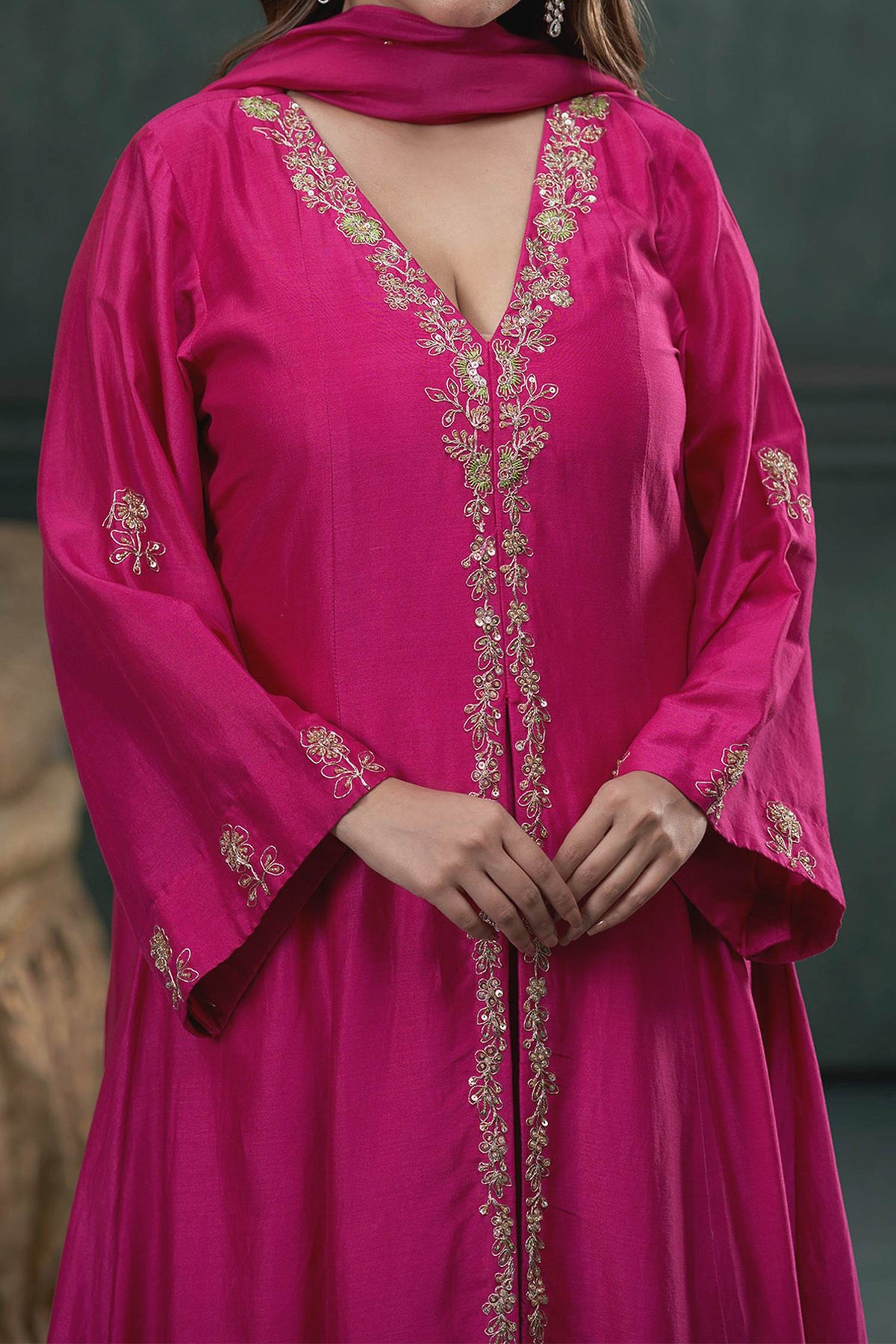 Hirika &amp; Dhruti Pink Kurta And Pant Silk, Dupatta Georgette &amp; Chiffon Marodi Embroidered Set For Kids