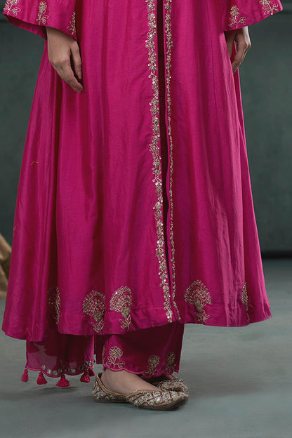 Hirika &amp; Dhruti Pink Kurta And Pant Silk, Dupatta Georgette &amp; Chiffon Marodi Embroidered Set For Kids