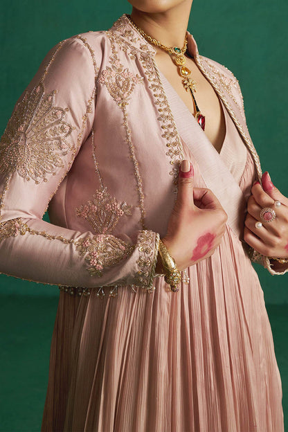 Shop Hirika &amp; Dhruti Beige Pleated Anarkali With Embroidered Jacket For Kids Online at Aza Fashions