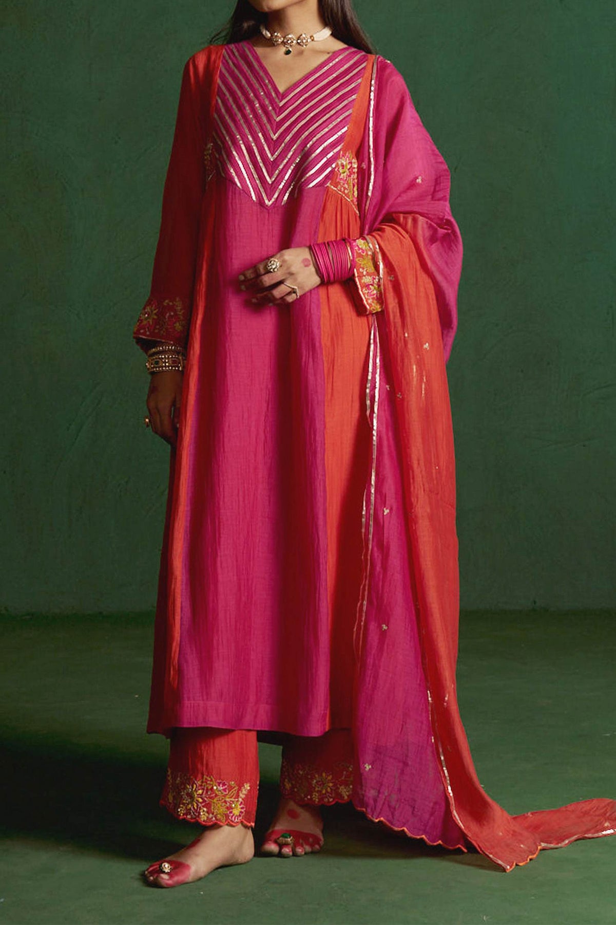 Buy Hirika &amp; Dhruti Rust Two Tone Embroidered Kurta Set For Kids Online at Aza Fashions