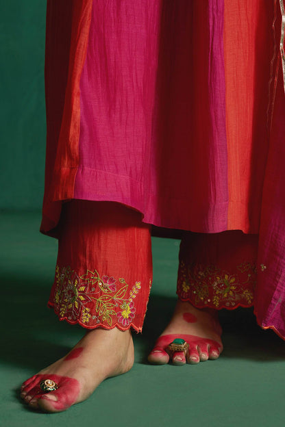 Hirika &amp; Dhruti Rust Two Tone Embroidered Kurta Set For Kids Online at Aza Fashions