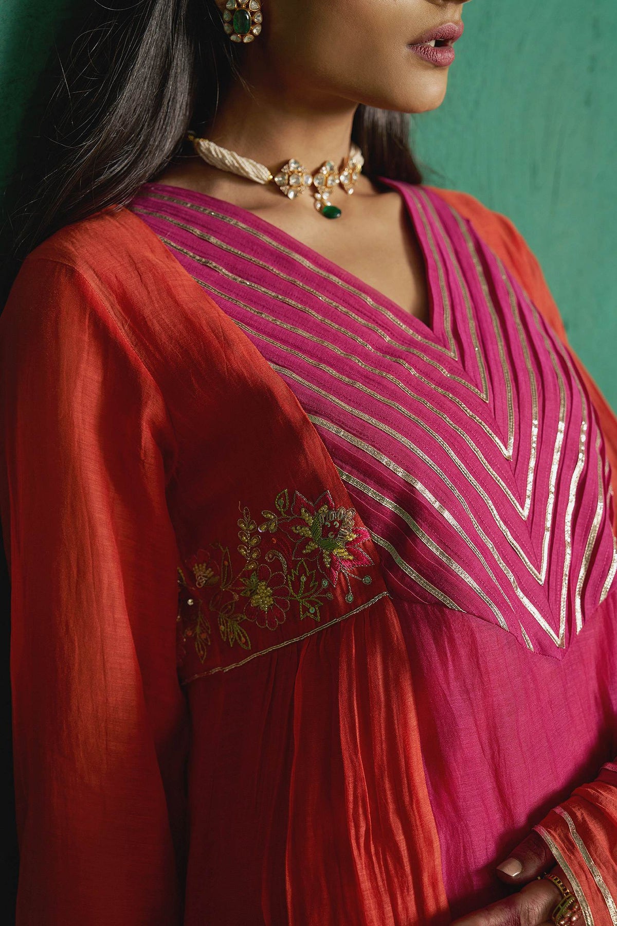 Hirika &amp; Dhruti Rust Two Tone Embroidered Kurta Set For Kids at Aza Fashions