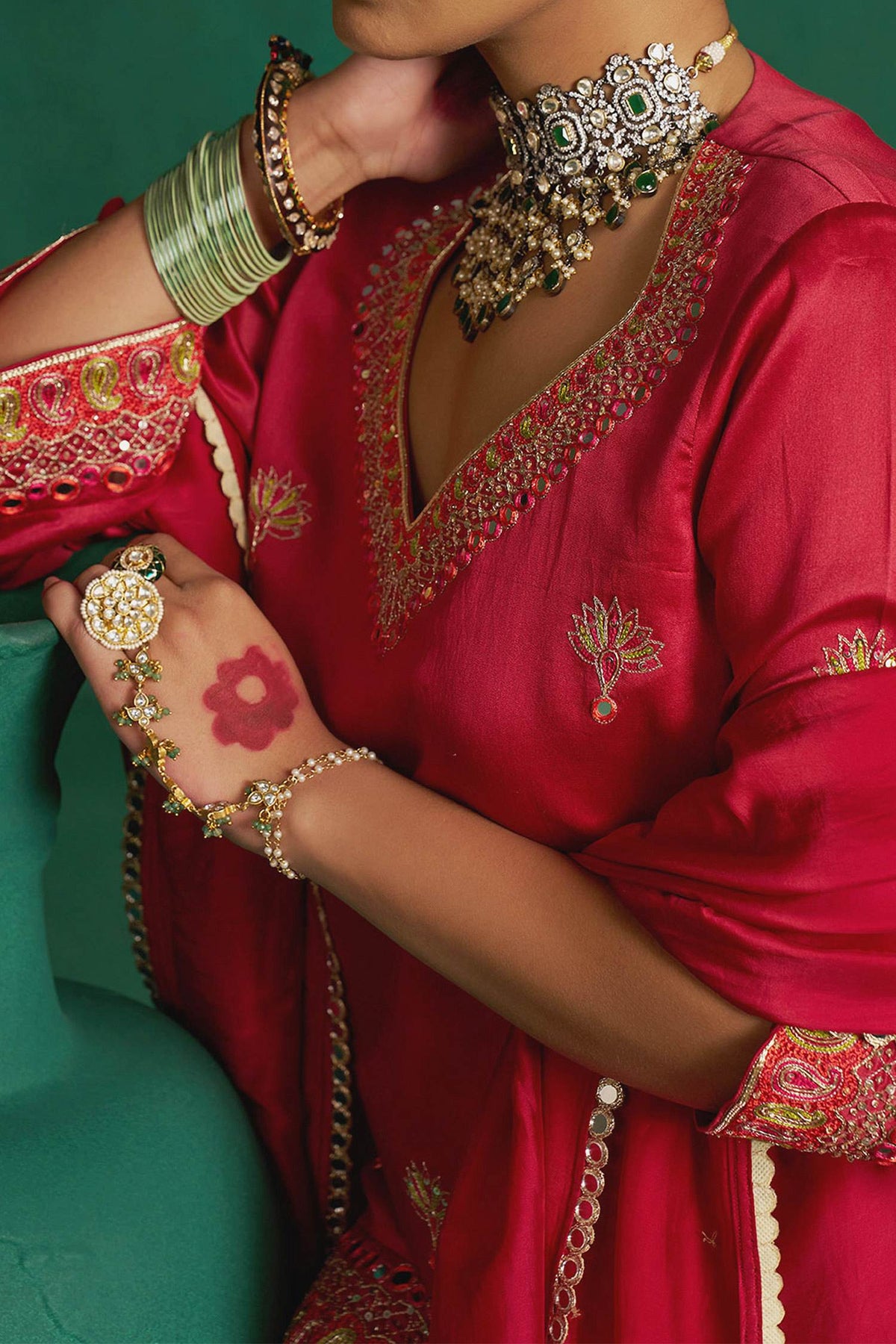 Shop Hirika &amp; Dhruti Red Hand Embroidered Kurta Set With Dupatta For Kids Online at Aza Fashions