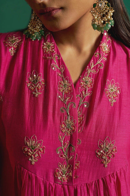 Hirika &amp; Dhruti Pink Marodi Work Anarkali Set For Kids at Aza Fashions
