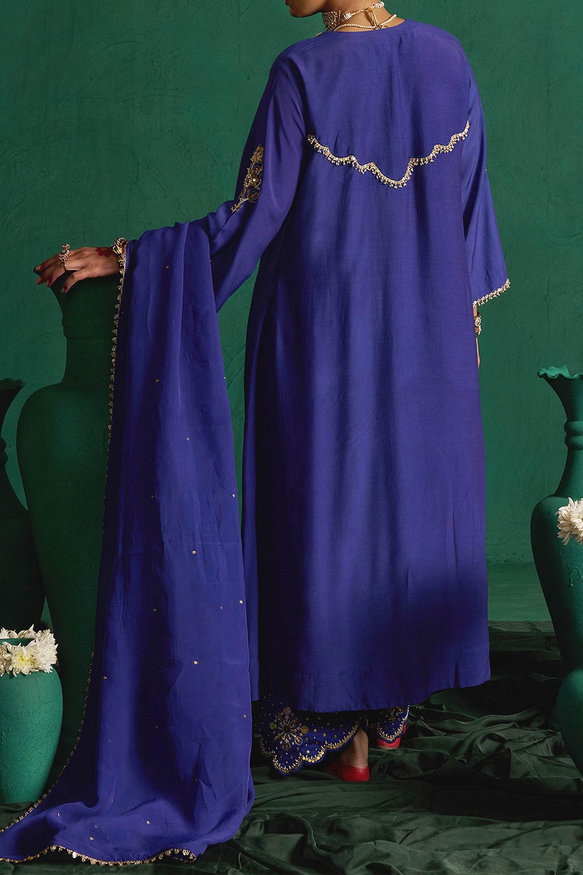 Hirika &amp; Dhruti Blue Metal Tikki Work Kurta Set For Kids Online at Aza Fashions