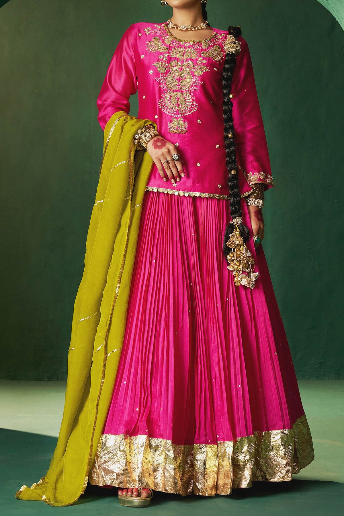 Hirika &amp; Dhruti Rose Gold Hand Embroidered Kurta And Ghagra Set For Kids Online at Aza Fashions