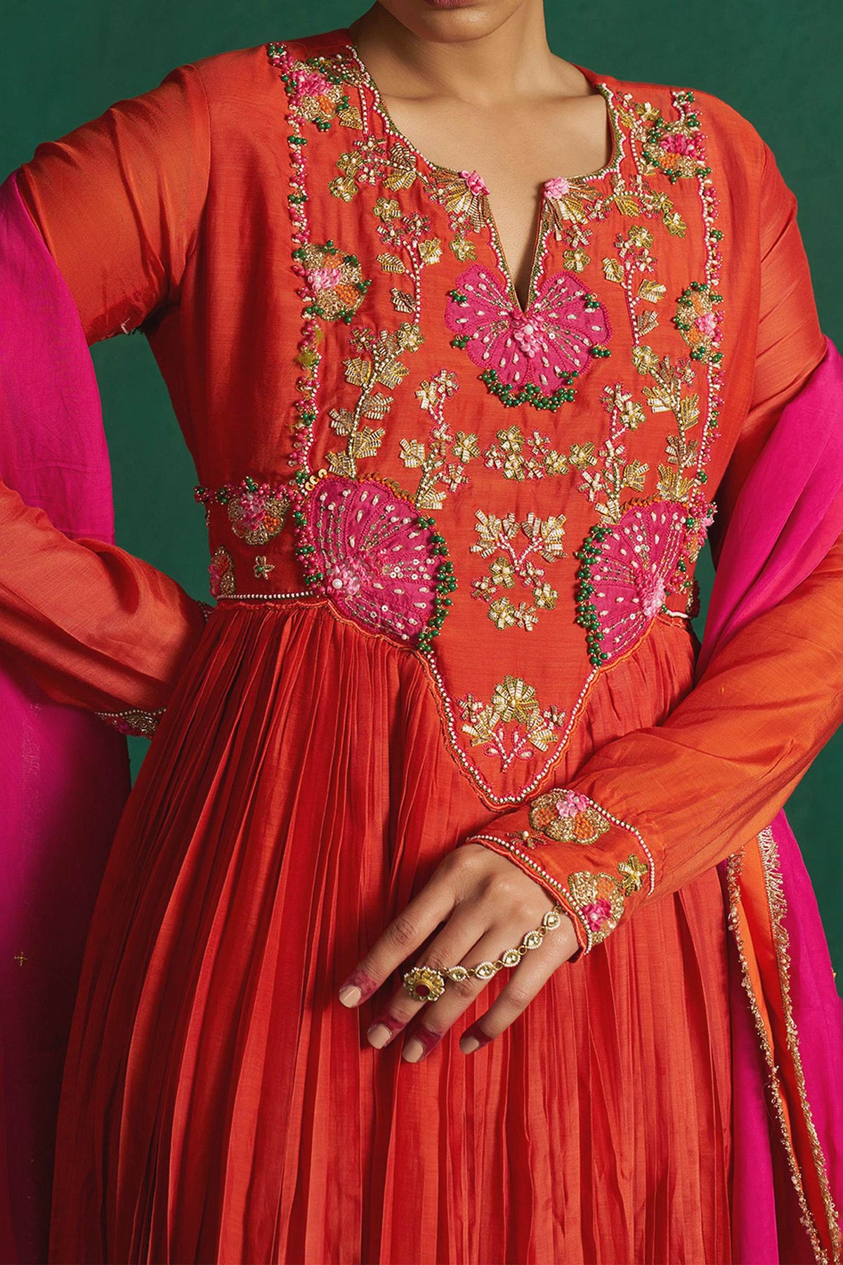 Buy Hirika &amp; Dhruti Orange Embroidered Patchwork Anarkali Set For Kids Online at Aza Fashions