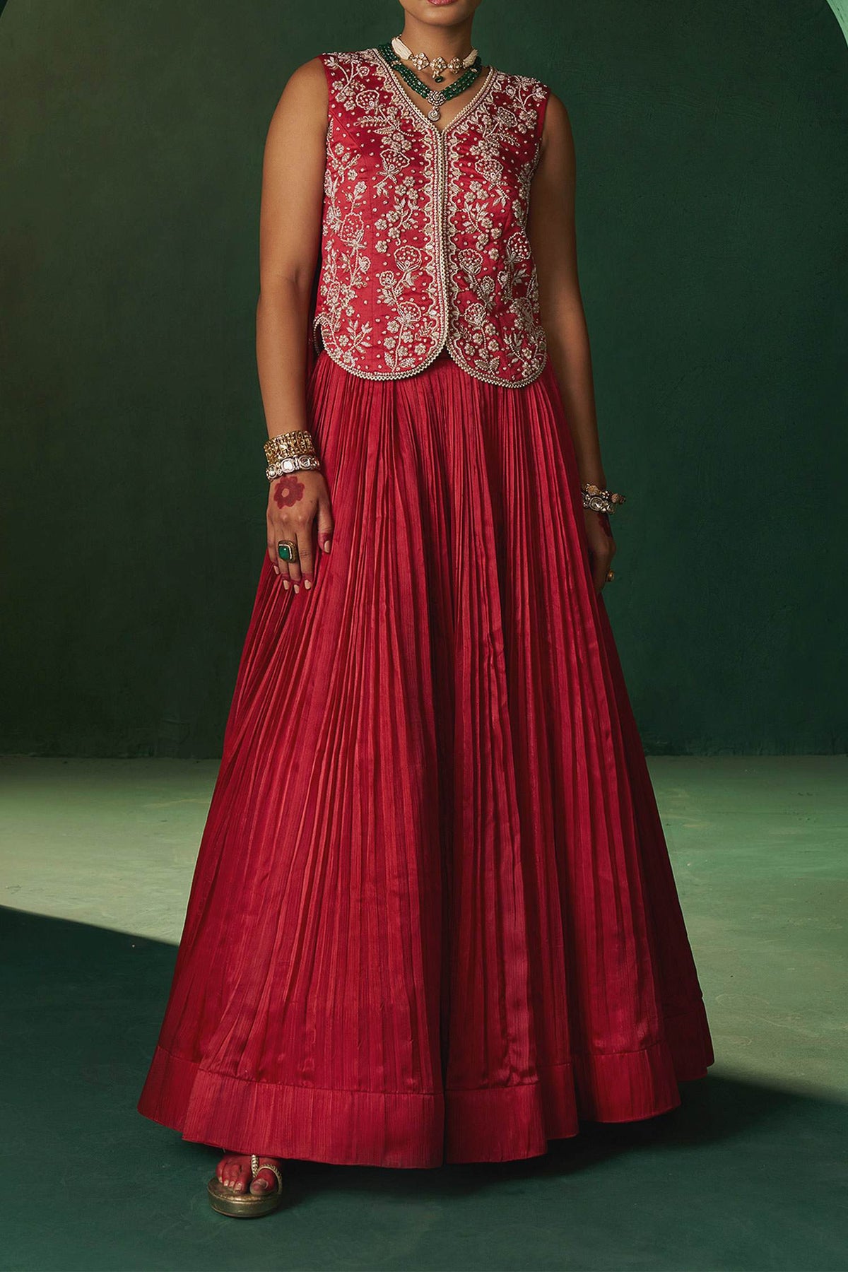 Buy Hirika &amp; Dhruti Red Moti Embroidered Fusion Lehenga Set For Kids Online at Aza Fashions