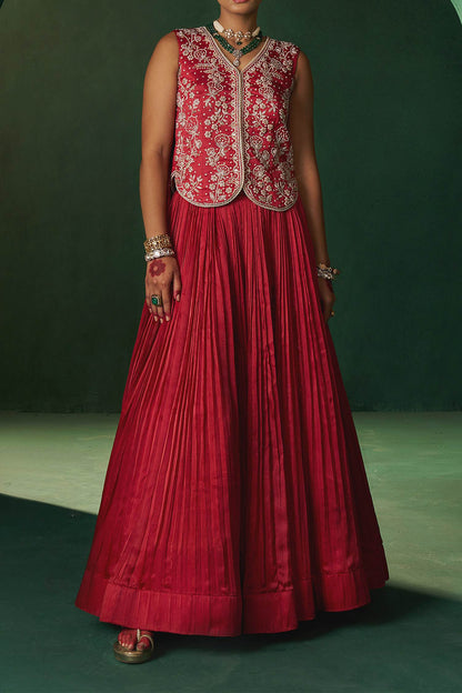 Buy Hirika &amp; Dhruti Red Moti Embroidered Fusion Lehenga Set For Kids Online at Aza Fashions
