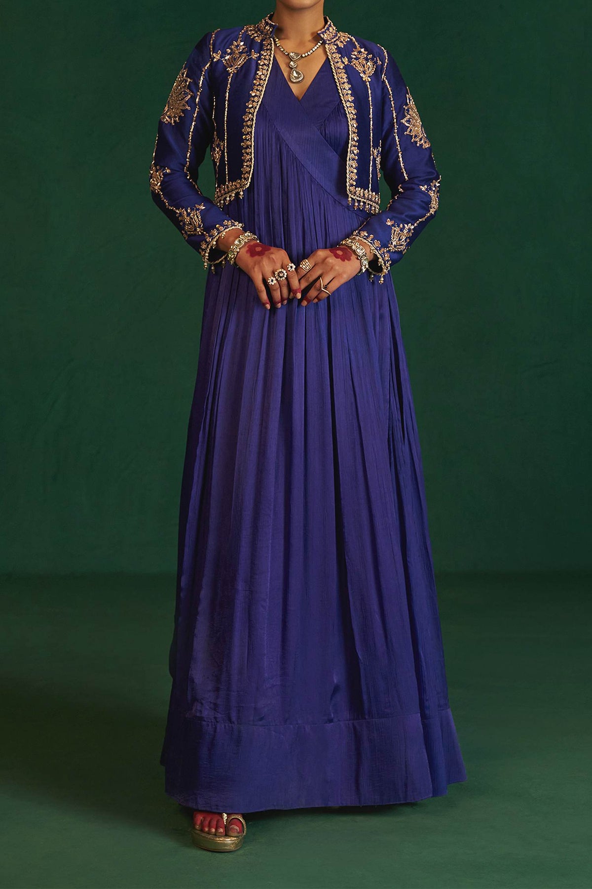 Hirika &amp; Dhruti Blue Pleated Anarkali With Embroidered Jacket For Kids Online at Aza Fashions
