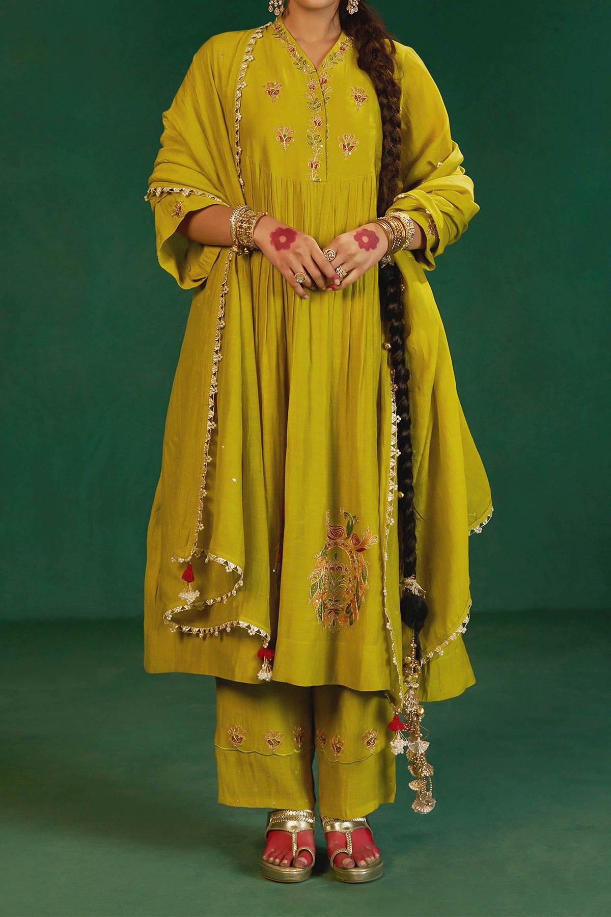 Buy Hirika &amp; Dhruti Green Marodi Work Anarkali Set For Kids Online at Aza Fashions