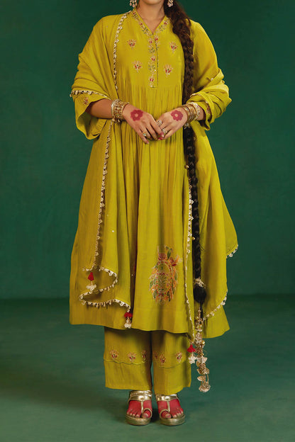 Buy Hirika &amp; Dhruti Green Marodi Work Anarkali Set For Kids Online at Aza Fashions