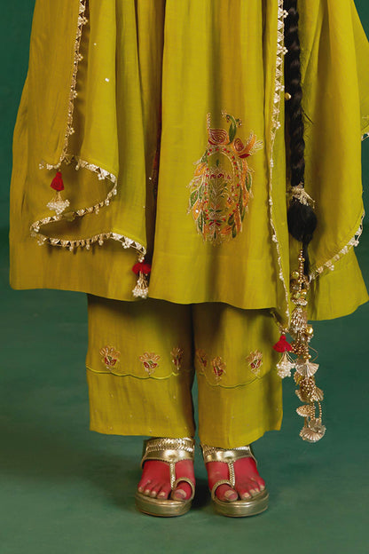 Shop Hirika &amp; Dhruti Green Marodi Work Anarkali Set For Kids Online at Aza Fashions