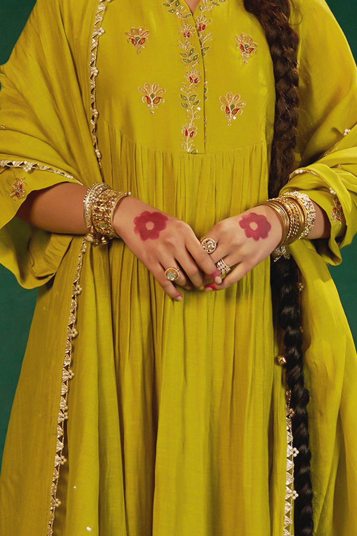 Hirika &amp; Dhruti Green Marodi Work Anarkali Set For Kids at Aza Fashions