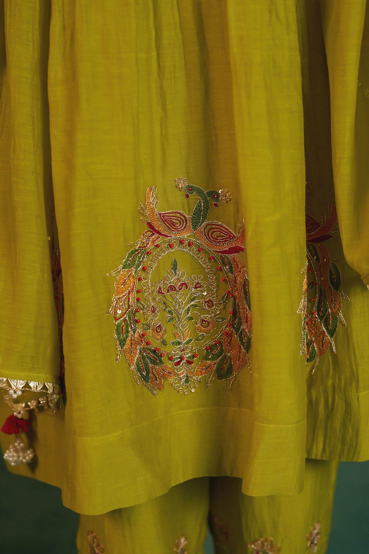Hirika &amp; Dhruti Green Marodi Work Anarkali Set For Kids Online at Aza Fashions