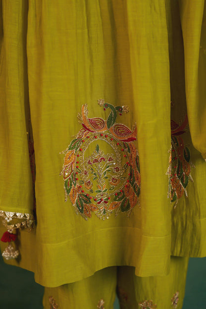 Hirika &amp; Dhruti Green Marodi Work Anarkali Set For Kids Online at Aza Fashions