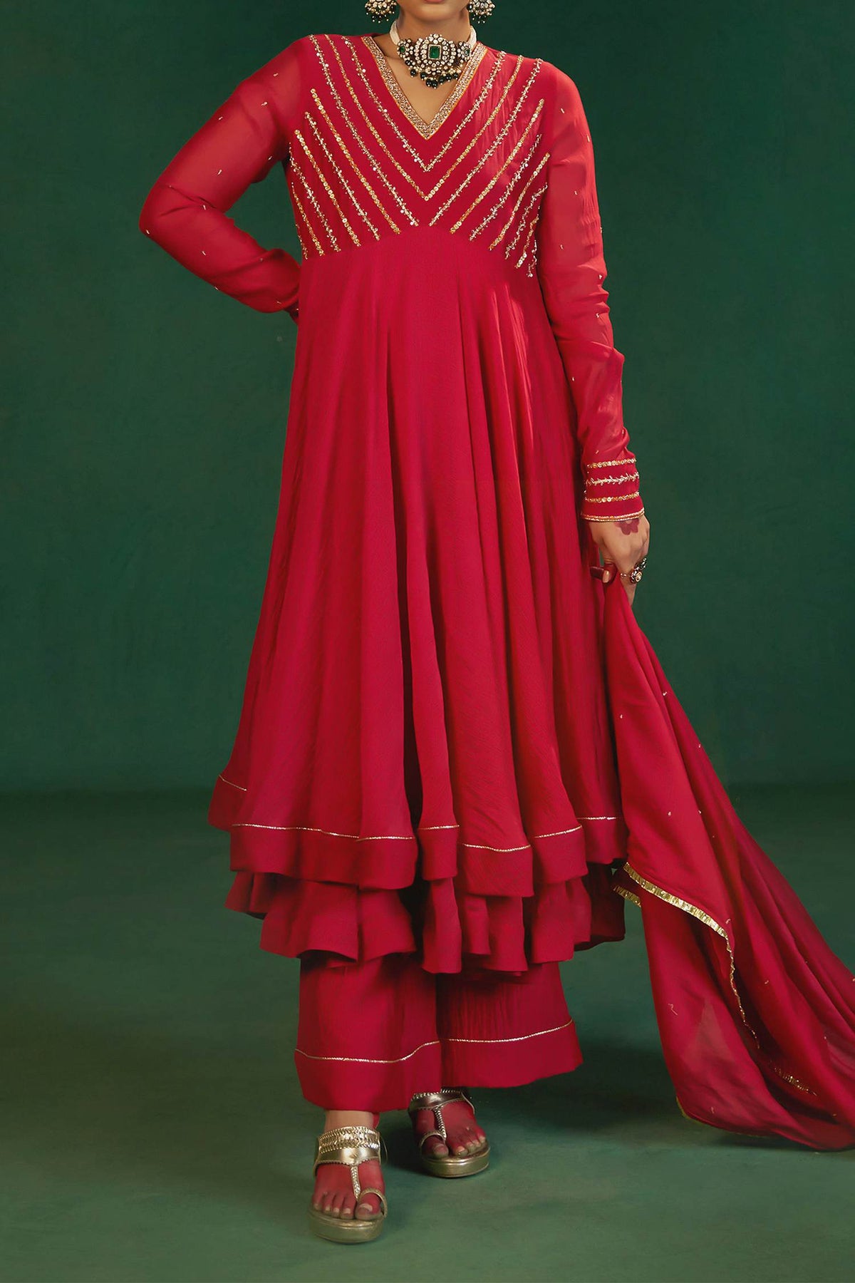 Buy Hirika &amp; Dhruti Red Double Layer Anarkali Set For Kids Online at Aza Fashions