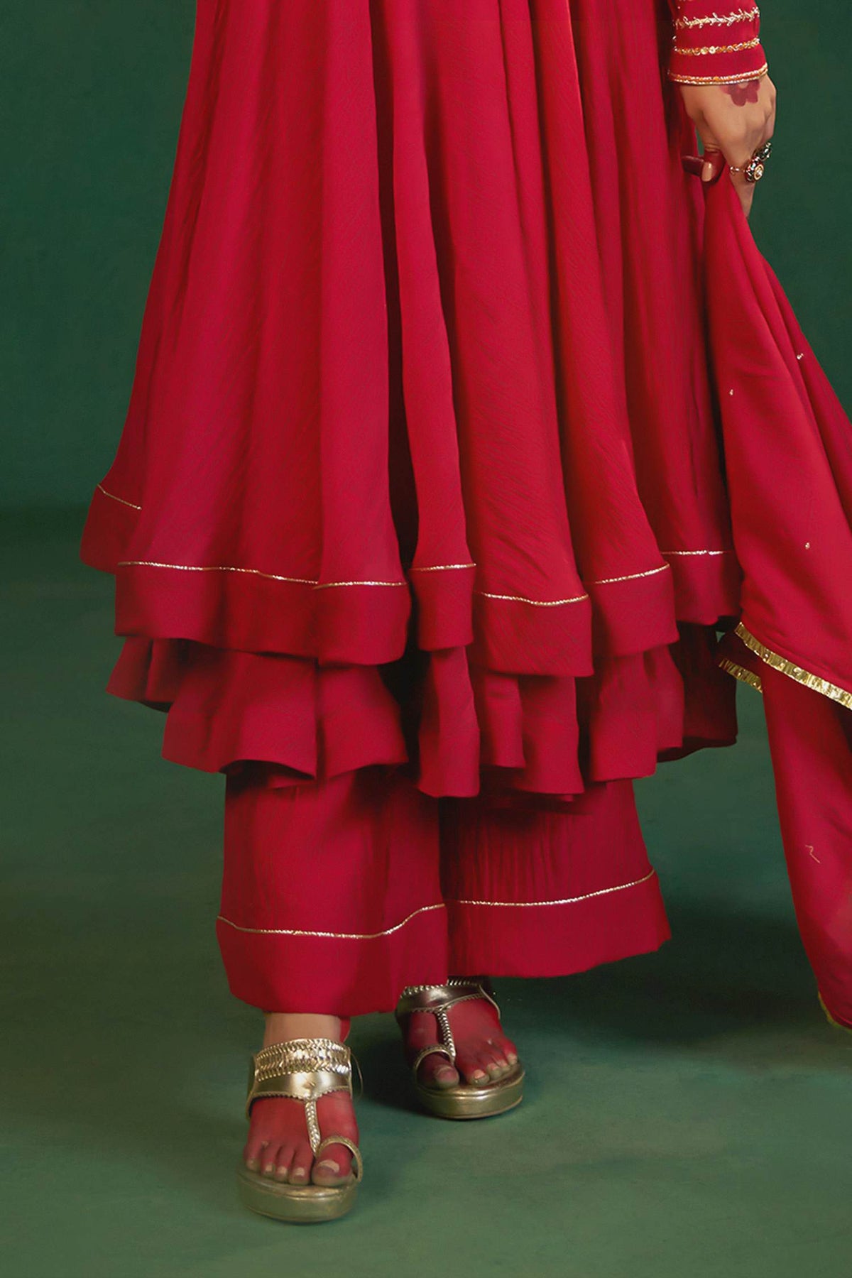 Buy Hirika &amp; Dhruti Red Double Layer Anarkali Set For Kids
