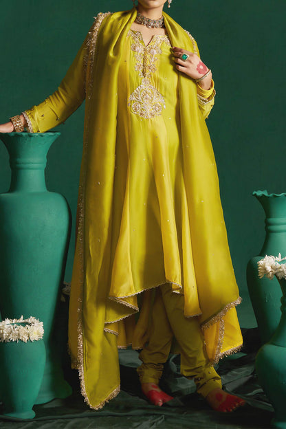 Hirika &amp; Dhruti Yellow Two Tone Kalli Anarkali Set For Kids