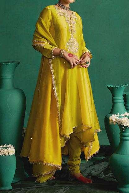 Hirika &amp; Dhruti Yellow Two Tone Kalli Anarkali Set For Kids