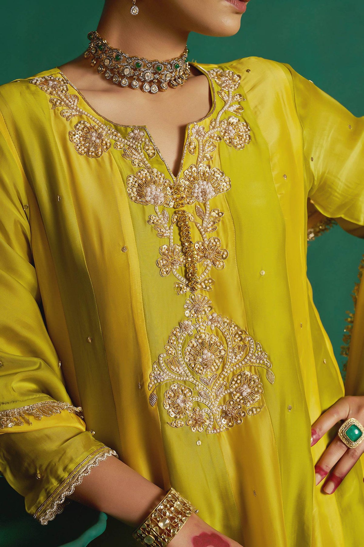 Hirika &amp; Dhruti Yellow Two Tone Kalli Anarkali Set For Kids