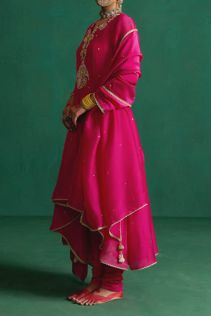 Hirika &amp; Dhruti Pink Zardosi Anarkali Set For Kids Online at Aza Fashions
