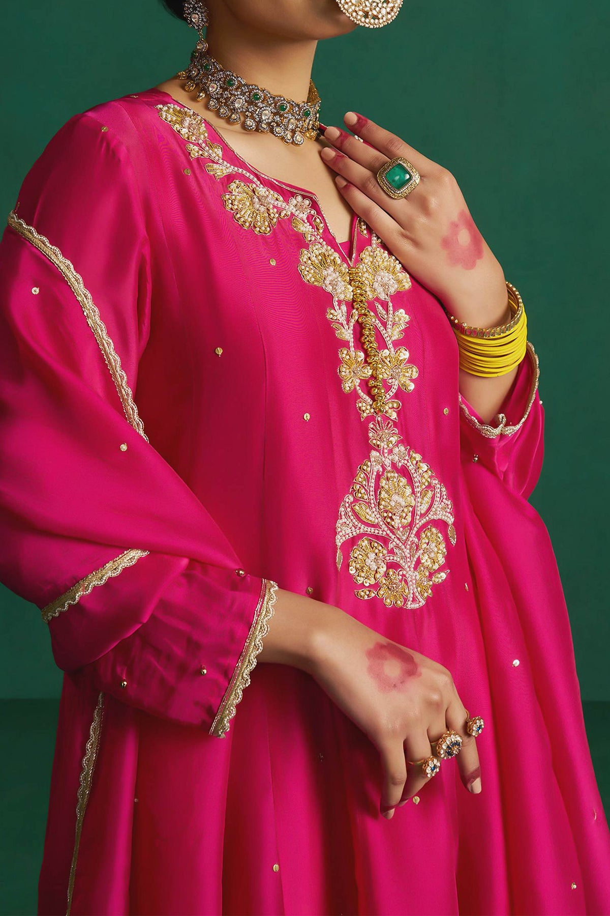 Hirika &amp; Dhruti Pink Zardosi Anarkali Set For Kids at Aza Fashions