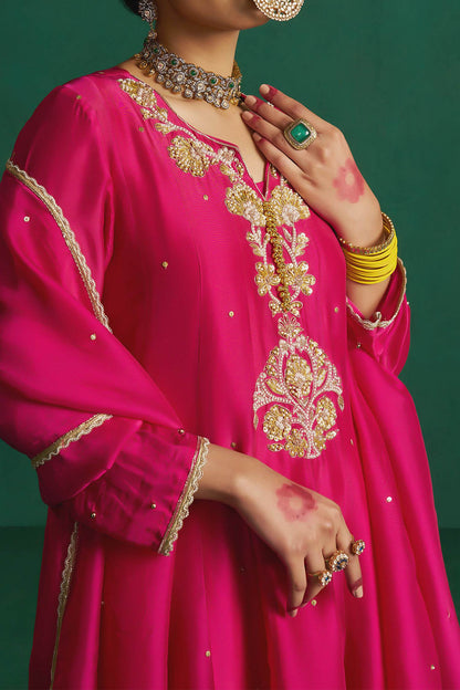 Hirika &amp; Dhruti Pink Zardosi Anarkali Set For Kids at Aza Fashions