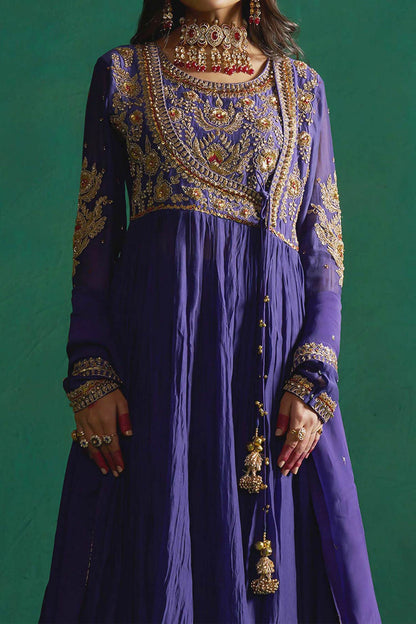 Hirika &amp; Dhruti Purple Hand Embroidered Anarkali Set For Kids Online at Aza Fashions