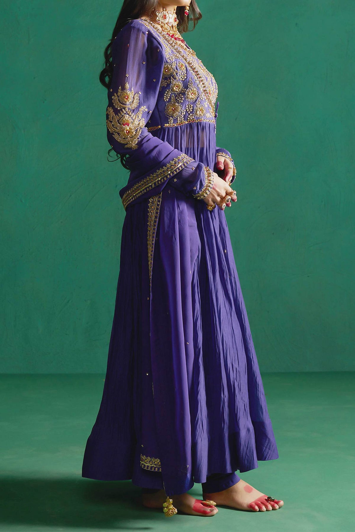 Shop Hirika &amp; Dhruti Purple Hand Embroidered Anarkali Set For Kids Online at Aza Fashions