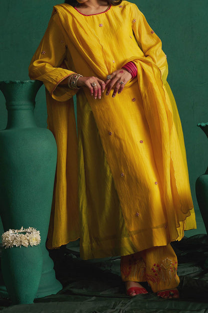 Shop Hirika &amp; Dhruti Yellow Thread Embroidered Kurta Set For Kids Online at Aza Fashions