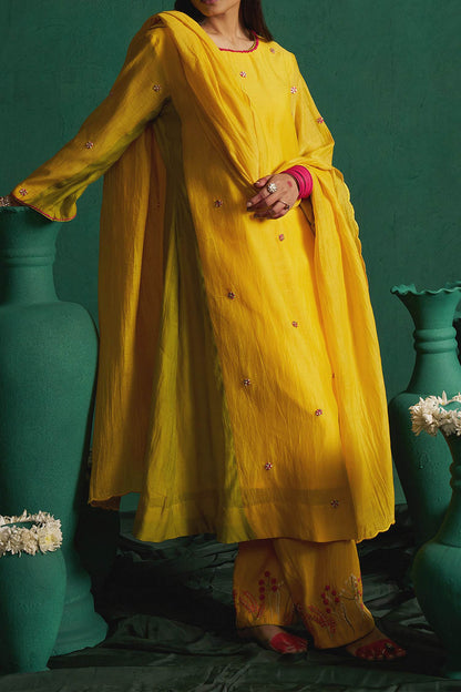 Hirika &amp; Dhruti Yellow Thread Embroidered Kurta Set For Kids Online at Aza Fashions