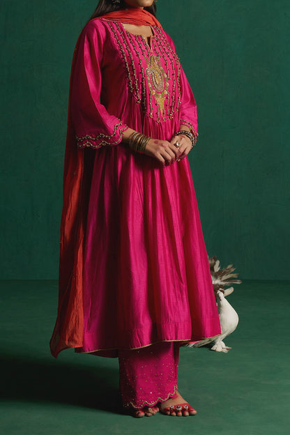 Hirika &amp; Dhruti Orange Hand Embroidered Kurta Set With Dupatta For Kids Online at Aza Fashions
