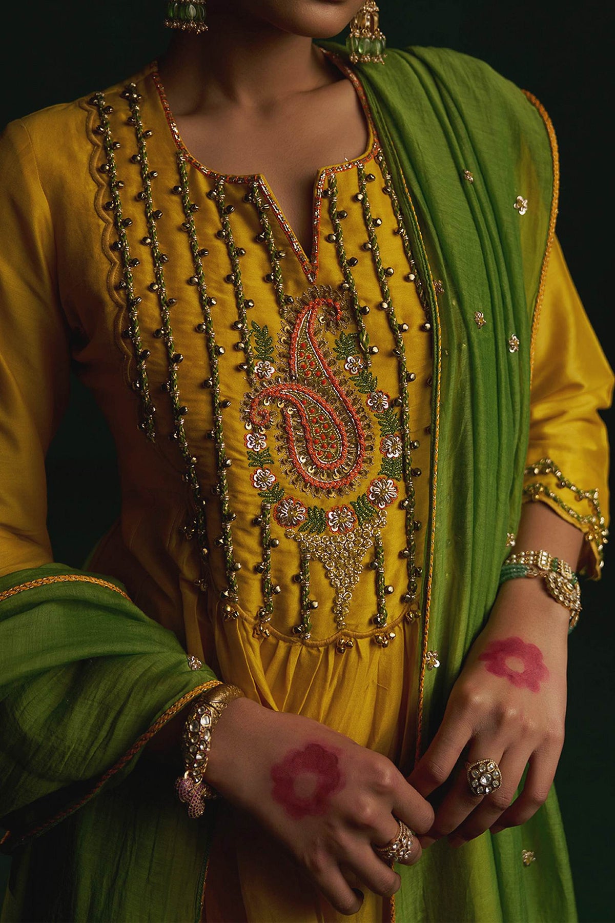 Buy Hirika &amp; Dhruti Yellow Hand Embroidered Dori Work Anarkali Set For Kids Online at Aza Fashions