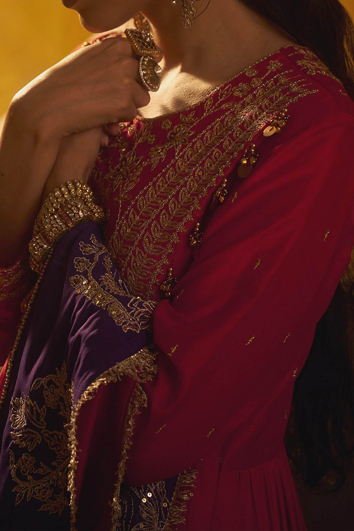 Hirika &amp; Dhruti Red Dori Tikki Work Anarkali And Embroidered Dupatta For Kids at Aza Fashions