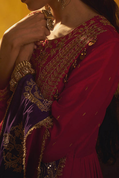 Hirika &amp; Dhruti Red Dori Tikki Work Anarkali And Embroidered Dupatta For Kids at Aza Fashions