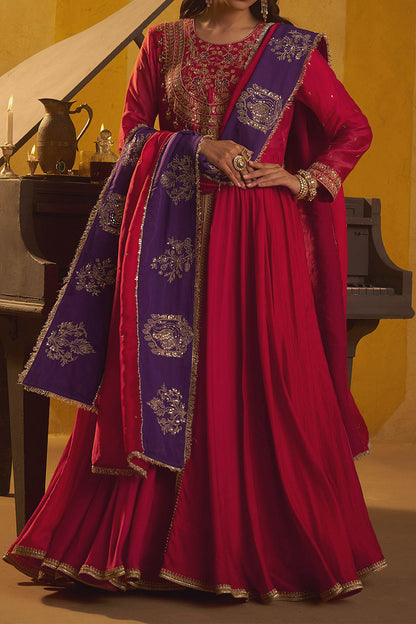 Buy Hirika &amp; Dhruti Red Dori Tikki Work Anarkali And Embroidered Dupatta For Kids Online at Aza Fashions