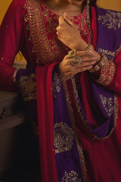 Buy Hirika &amp; Dhruti Red Dori Tikki Work Anarkali And Embroidered Dupatta For Kids