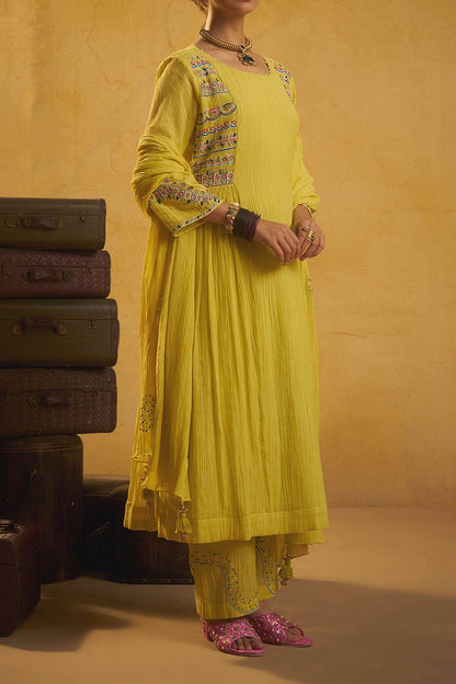 Hirika &amp; Dhruti Yellow Tikki Work Anarkali Kurta And Sharara Set For Kids at Aza Fashions